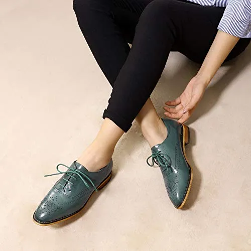 MIKCON Women's Leather Lace up Oxfords Wingtip Brogue Flats Saddle Shoes for Girls