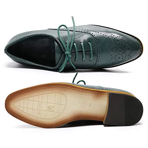 MIKCON Women's Leather Lace up Oxfords Wingtip Brogue Flats Saddle Shoes for Girls