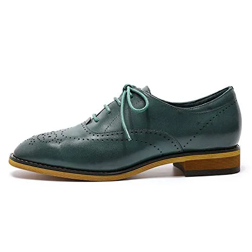 MIKCON Women's Leather Lace up Oxfords Wingtip Brogue Flats Saddle Shoes for Girls