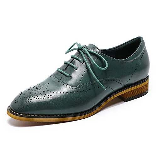 MIKCON Women's Leather Lace up Oxfords Wingtip Brogue Flats Saddle Shoes for Girls