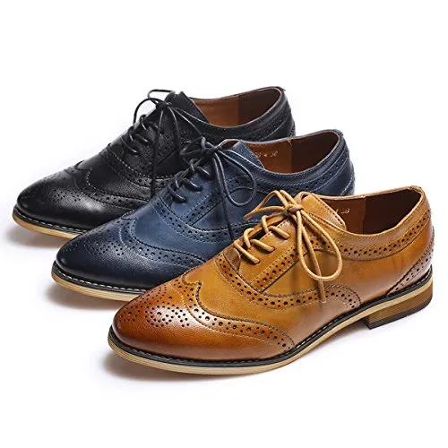 Mona flying Women's Leather Lace-up Dress Oxfords Derby Shoes for Women Ladies