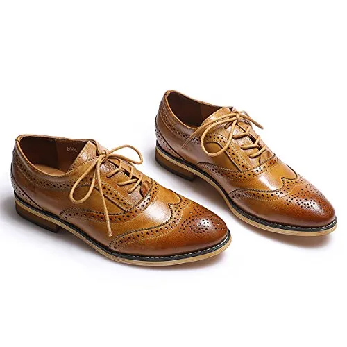 Mona flying Women's Leather Lace-up Dress Oxfords Derby Shoes for Women Ladies