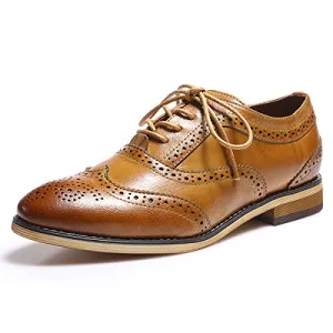 Mona flying Women's Leather Lace-up Dress Oxfords Derby Shoes for Women Ladies