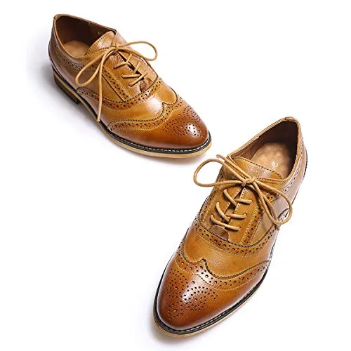 Mona flying Women's Leather Lace-up Dress Oxfords Derby Shoes for Women Ladies