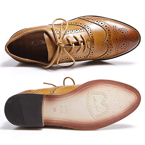 Mona flying Women's Leather Lace-up Dress Oxfords Derby Shoes for Women Ladies
