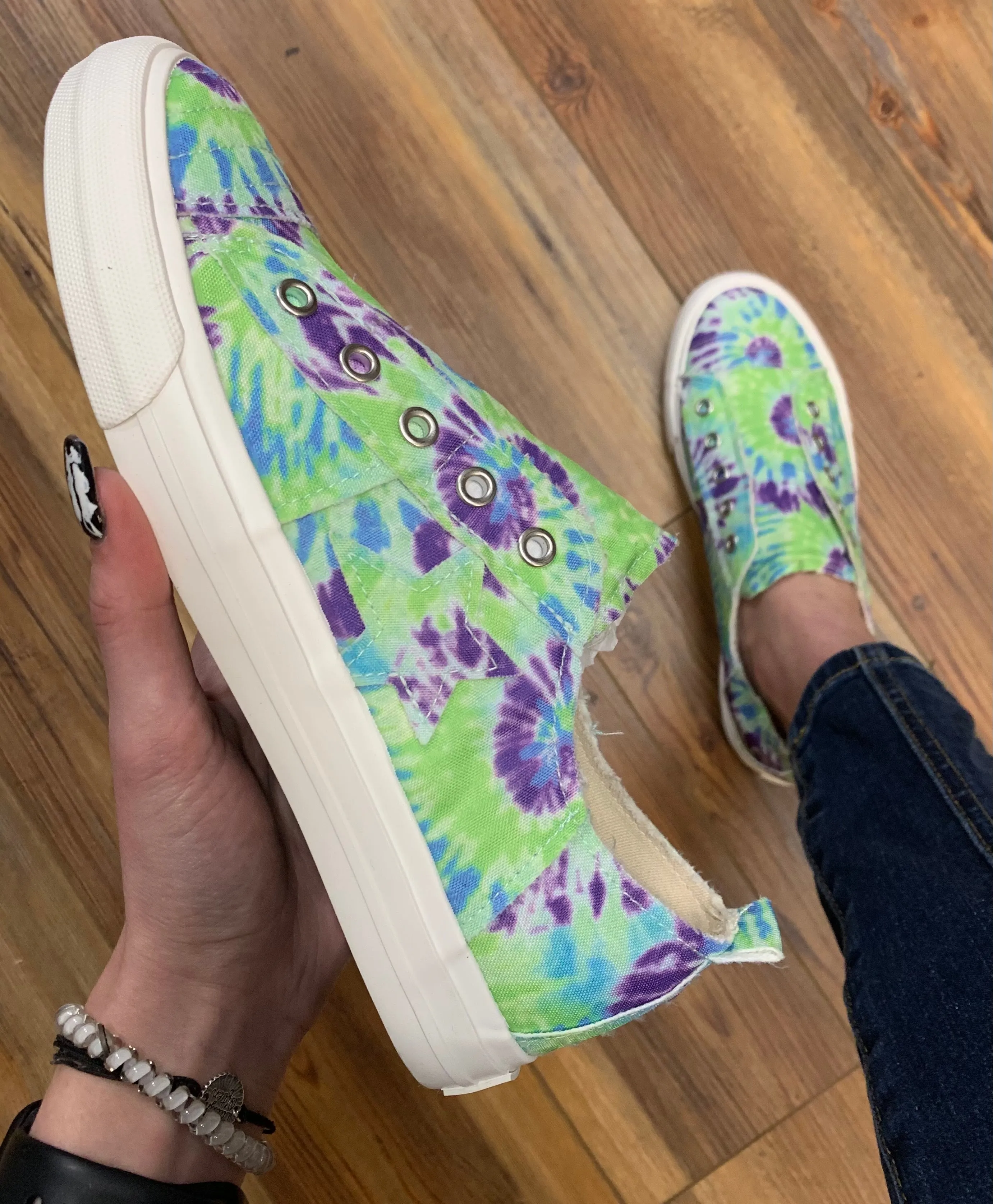 NEW - Play Along Blue Multi Tie Dye Slip On Canvas Sneakers