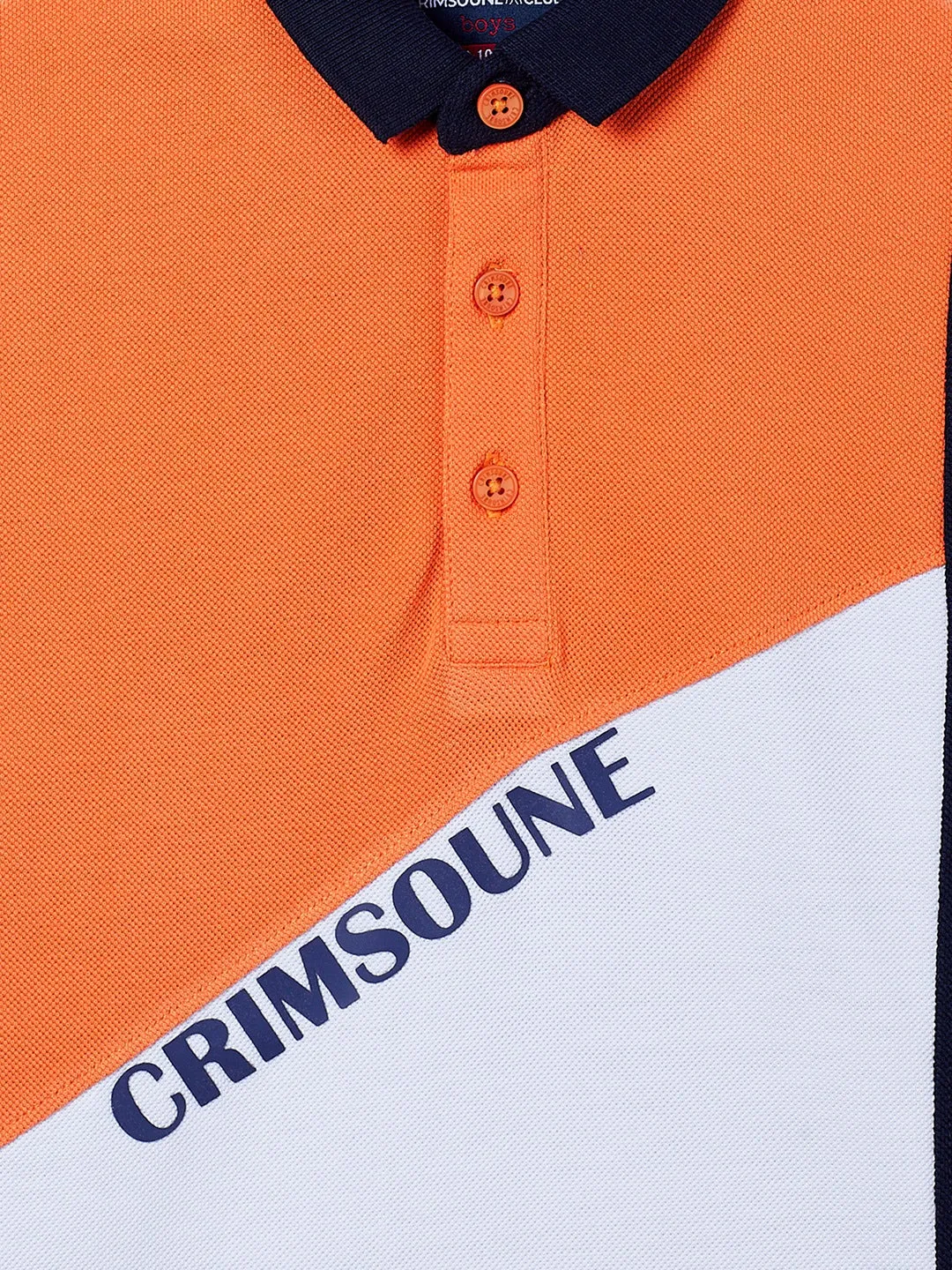 Orange Colorblocked Polo Neck T-Shirt