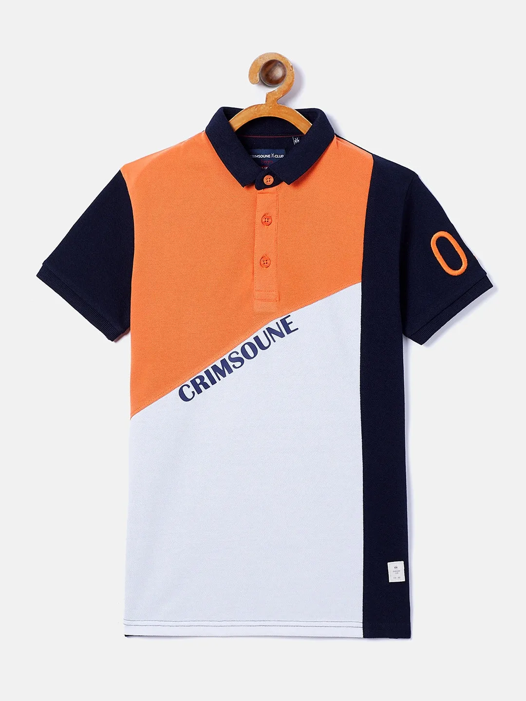 Orange Colorblocked Polo Neck T-Shirt