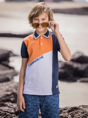 Orange Colorblocked Polo Neck T-Shirt