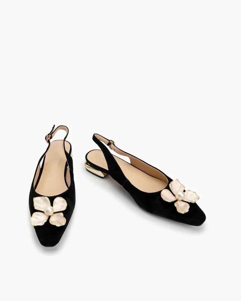 Pearl & Floral Decor Slingback Sandals