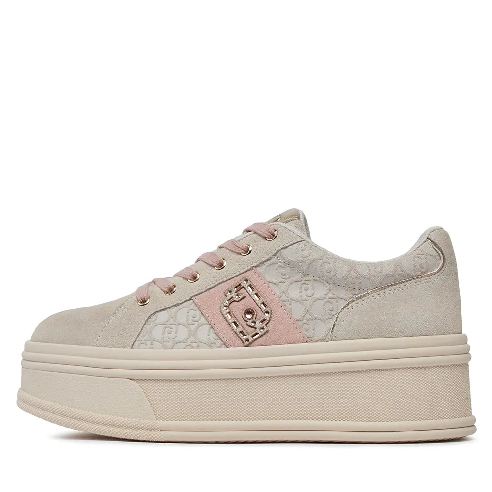 Scarpe Donna LIU JO Sneakers Selma 08 in Suede con Logo Embossed Beige