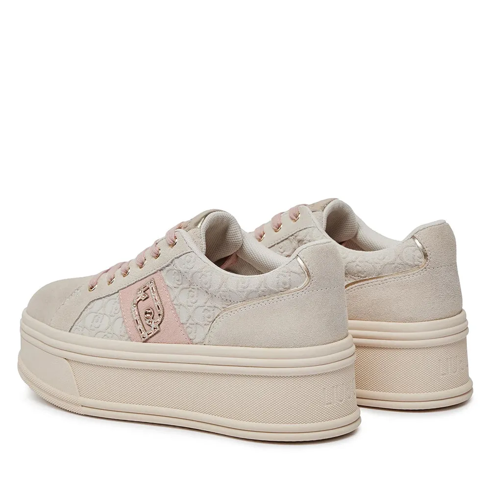 Scarpe Donna LIU JO Sneakers Selma 08 in Suede con Logo Embossed Beige