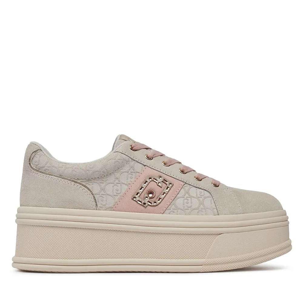 Scarpe Donna LIU JO Sneakers Selma 08 in Suede con Logo Embossed Beige