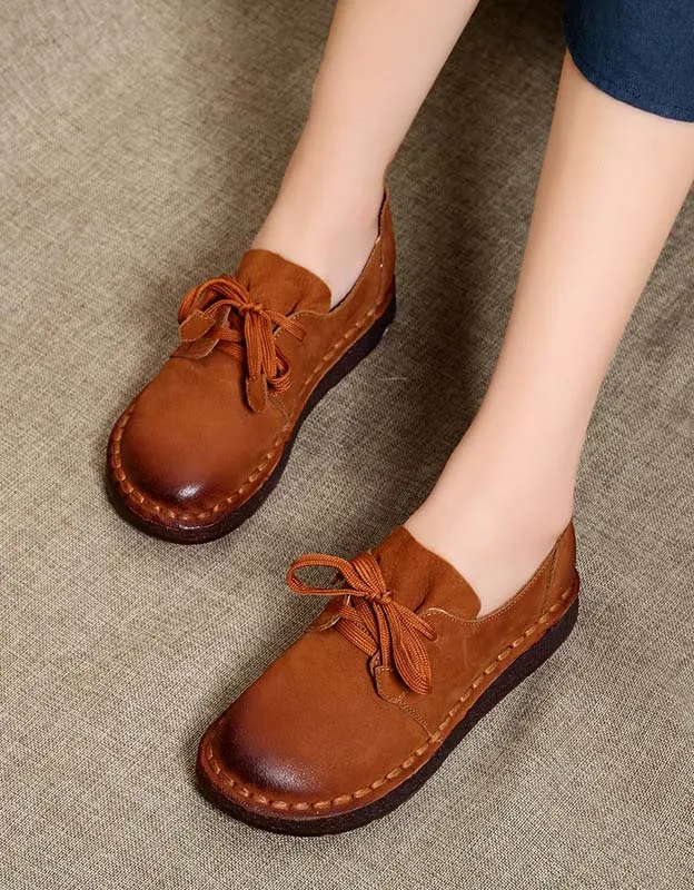 Spring Comfortable Soft Leather Retro Flat Shoes 35-41