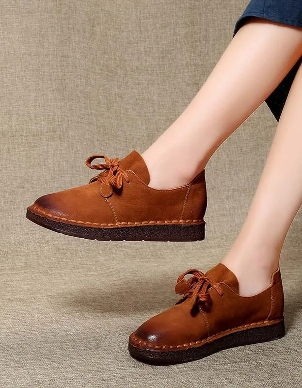 Spring Comfortable Soft Leather Retro Flat Shoes 35-41