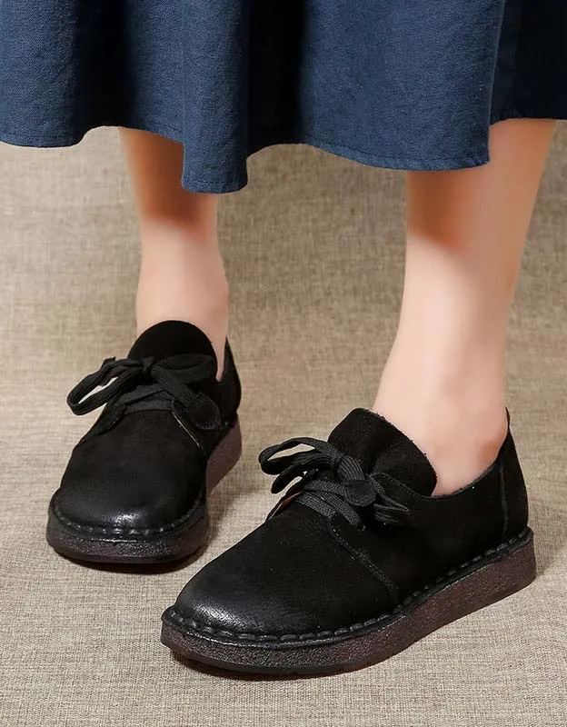 Spring Comfortable Soft Leather Retro Flat Shoes 35-41