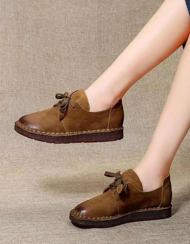 Spring Comfortable Soft Leather Retro Flat Shoes 35-41