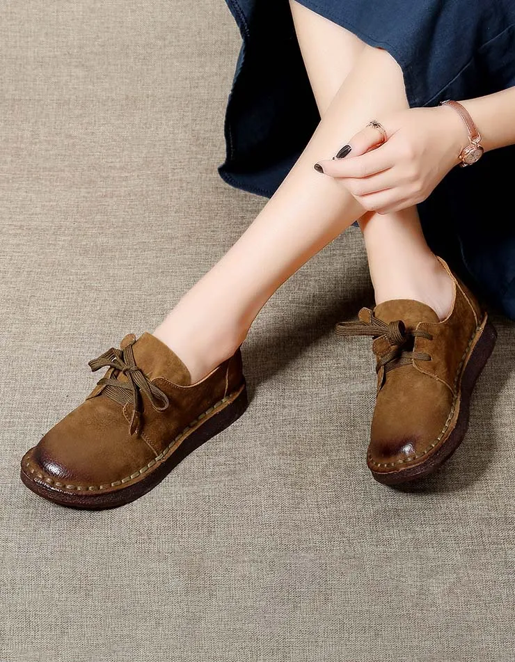 Spring Comfortable Soft Leather Retro Flat Shoes 35-41
