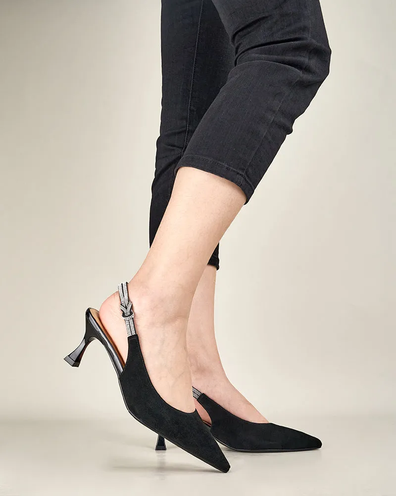 Suede Rhinestone Decor Kitten Heeled Sandals