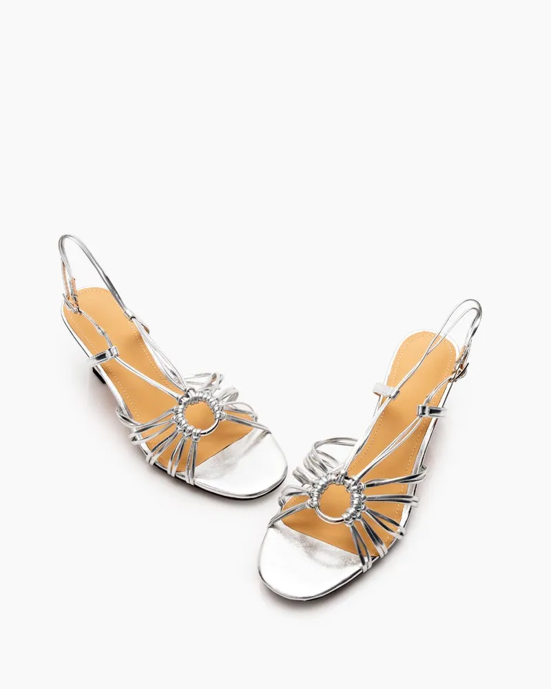Two Strings Slingback Mid Heel Block Sandals