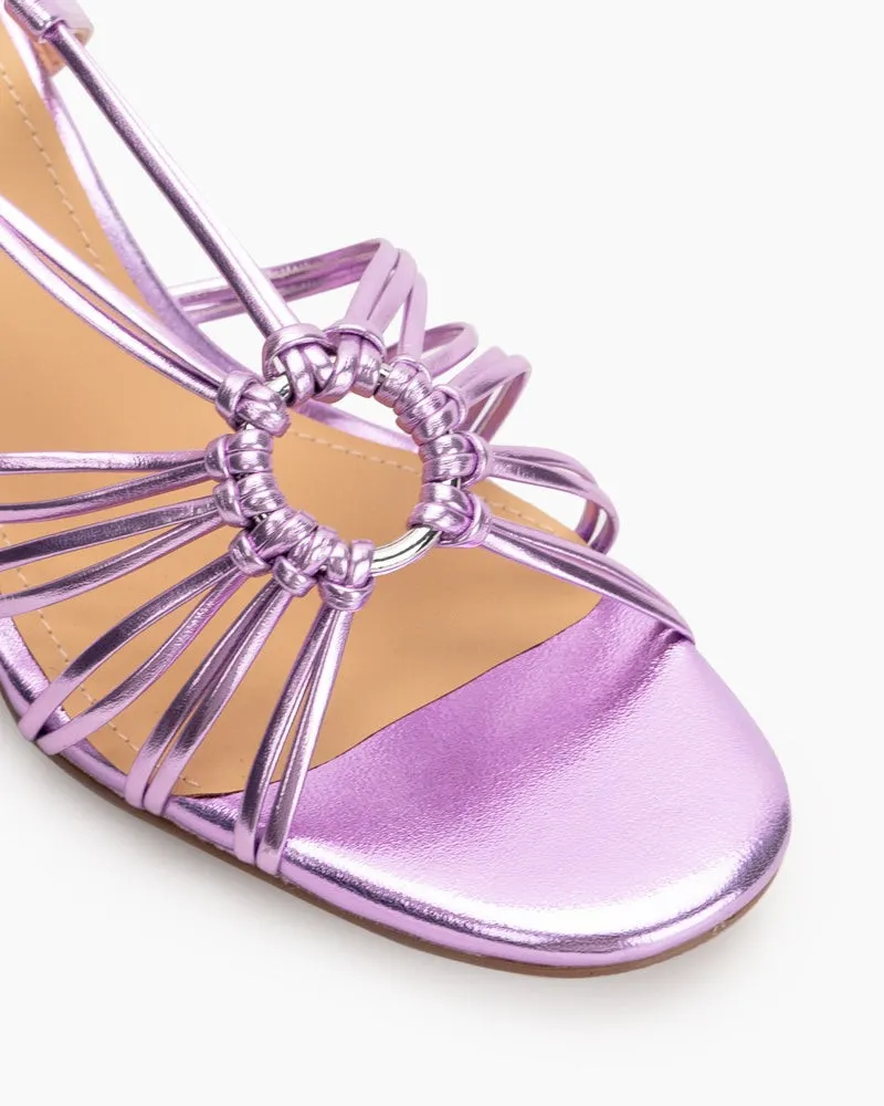 Two Strings Slingback Mid Heel Block Sandals