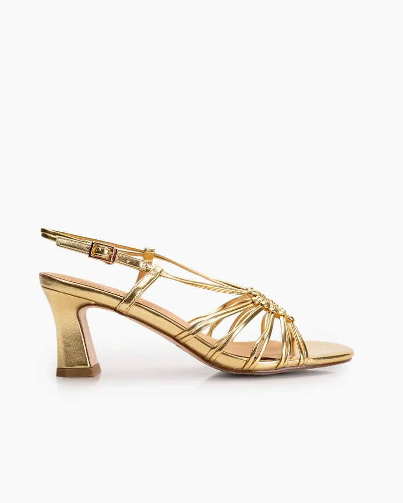 Two Strings Slingback Mid Heel Block Sandals