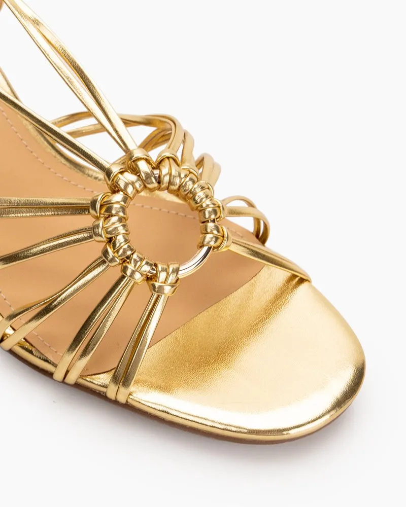 Two Strings Slingback Mid Heel Block Sandals