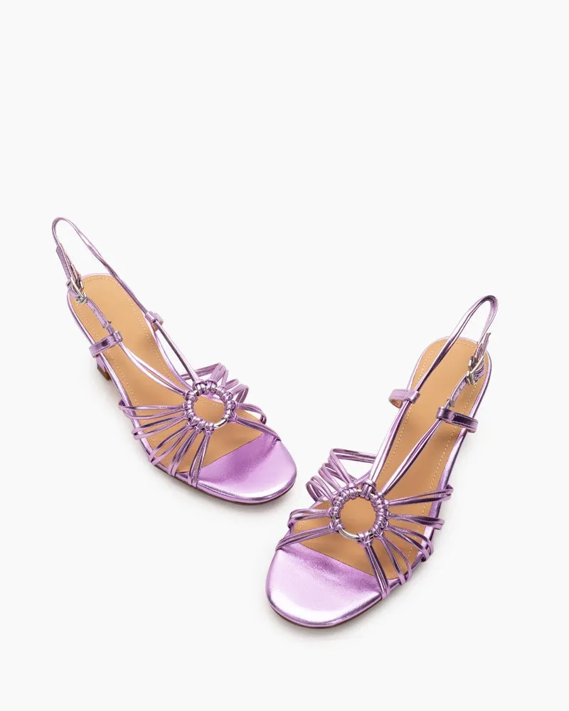 Two Strings Slingback Mid Heel Block Sandals