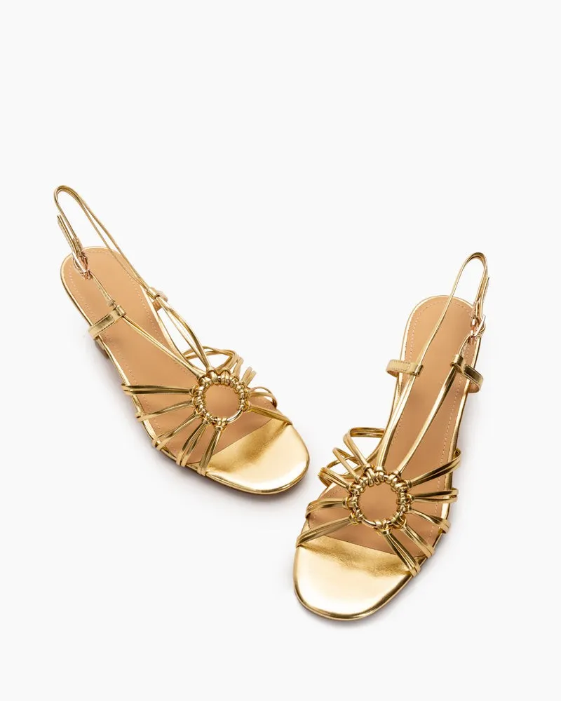 Two Strings Slingback Mid Heel Block Sandals