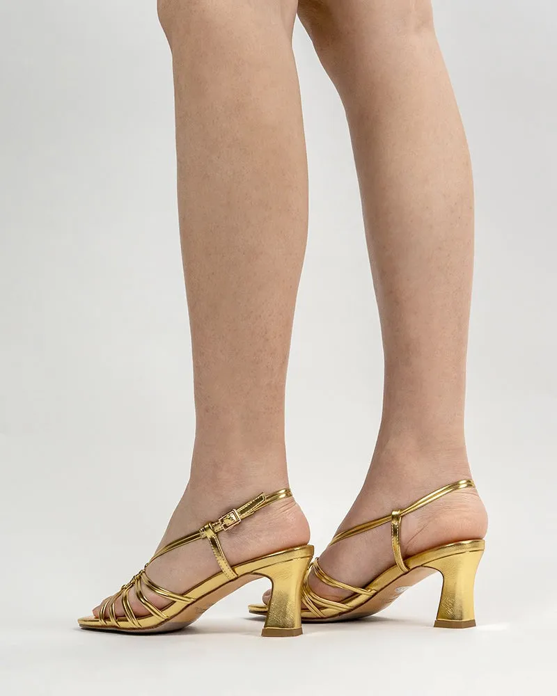 Two Strings Slingback Mid Heel Block Sandals