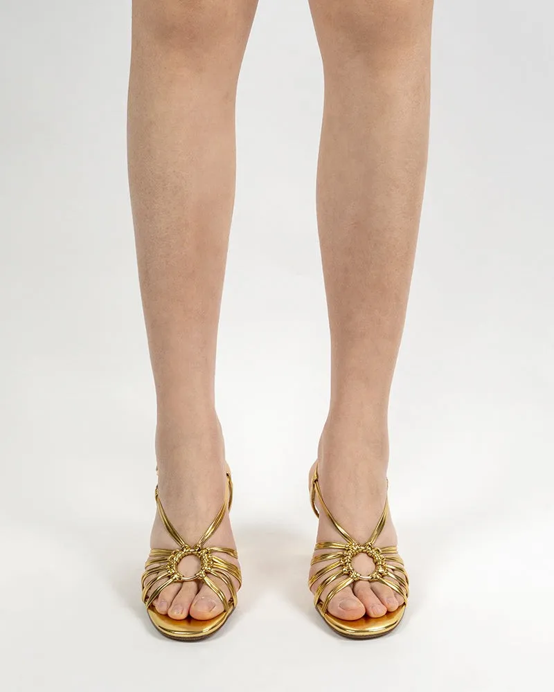 Two Strings Slingback Mid Heel Block Sandals