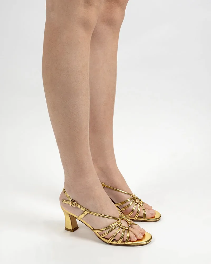 Two Strings Slingback Mid Heel Block Sandals