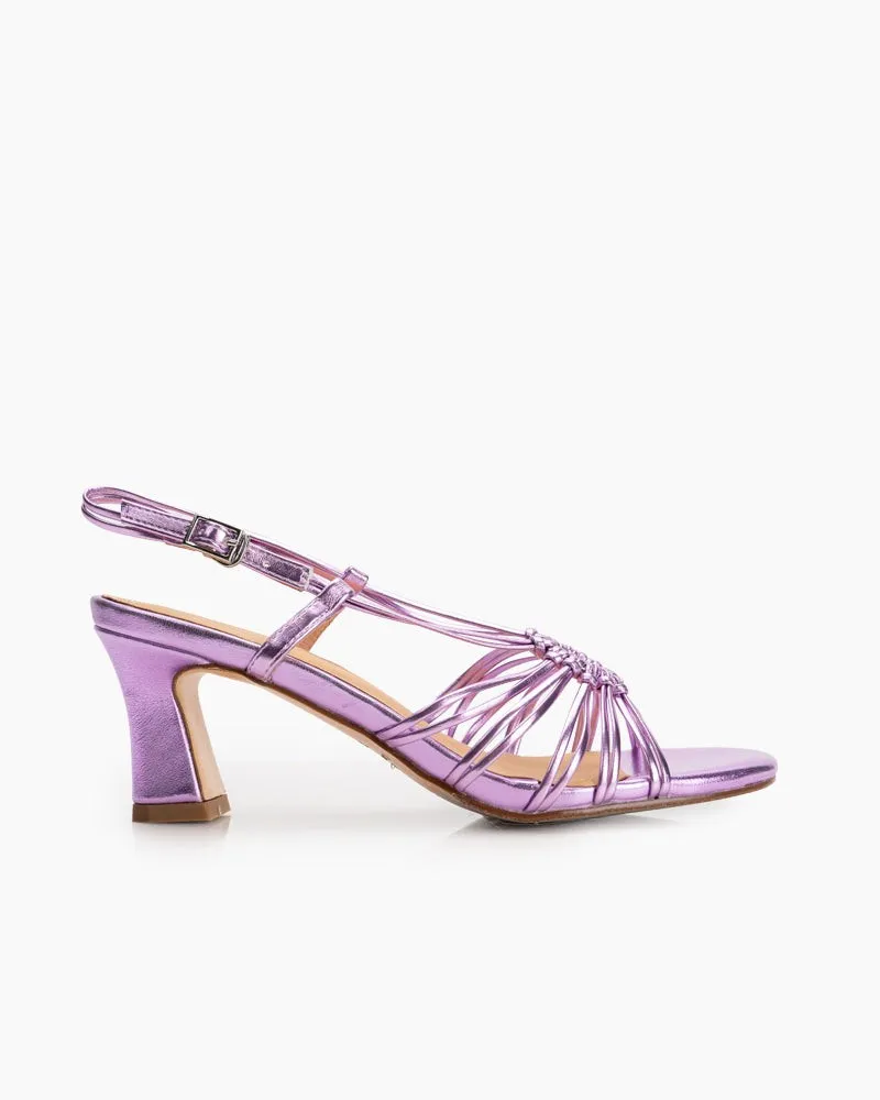 Two Strings Slingback Mid Heel Block Sandals